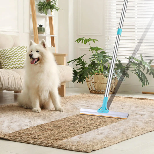 Carpet Rake for Pet Hair Removal Reusable Pet Hair Removal Broom Adjustable Carpet Broom with 53.5” Long Handle Cat Dog Hair Remover for Rugs Mats Couch Pet Beds